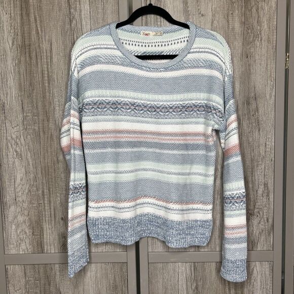 Faherty Organic Cotton Sweater Pullover Relaxed Striped Blue Cream Size S - Picture 1 of 6
